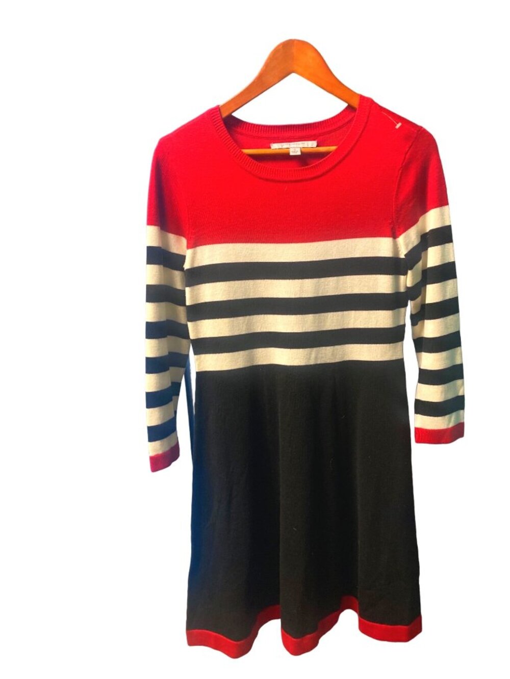 Marc New York Size S Red Black Ivory Striped Knit Sweater Dress Retro Mod A Line - Picture 6 of 9